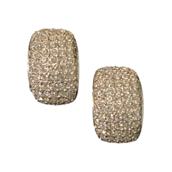 Christian DIOR Silver Plated Paved Swarovski Crystal Demi Hoops Clip Ons - Picture 3 of 8